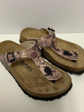 Birkenstock Betula Pink Snakeskin Print Thong Sandals Size 7 EU 37 Spain